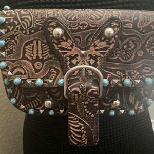 Authentic Valentino Garavani Rockstud Flap Saddle Bag with Cabochons